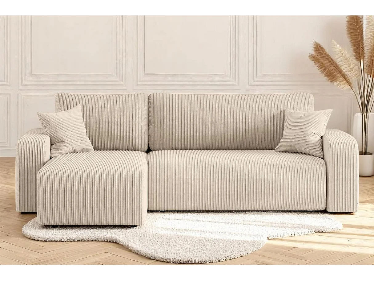 Canapé d'angle ALYA convertible et réversible 4 places en velours cotelé - Beige