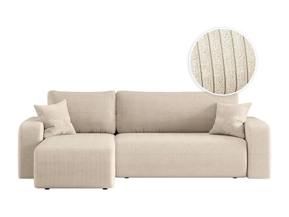 Canapé d'angle ALYA convertible et réversible 4 places en velours cotelé - Beige