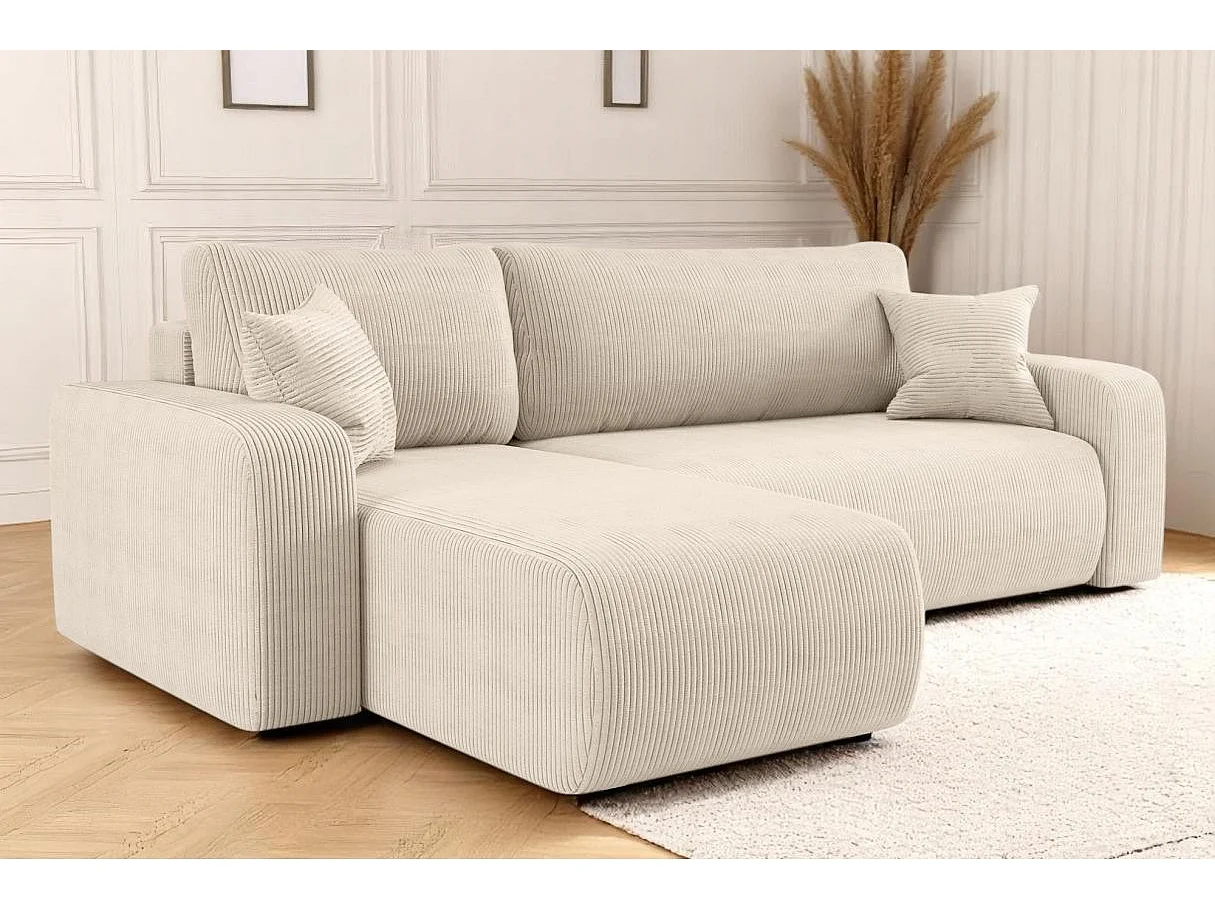 Canapé d'angle ALYA convertible et réversible 4 places en velours cotelé - Beige