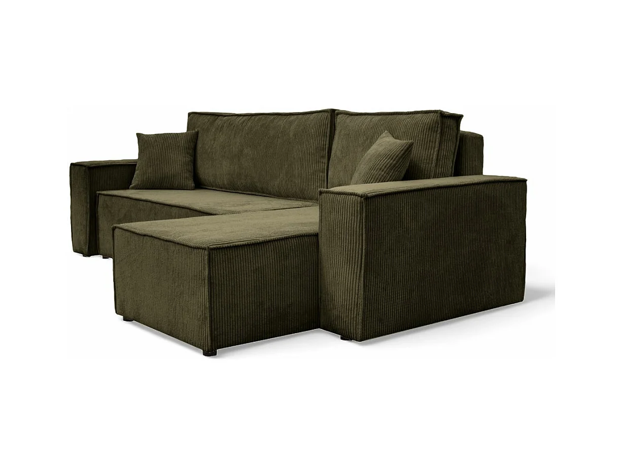 Canapé d'angle FARAH convertible et réversible 4 places en velours cotelé - Vert kaki