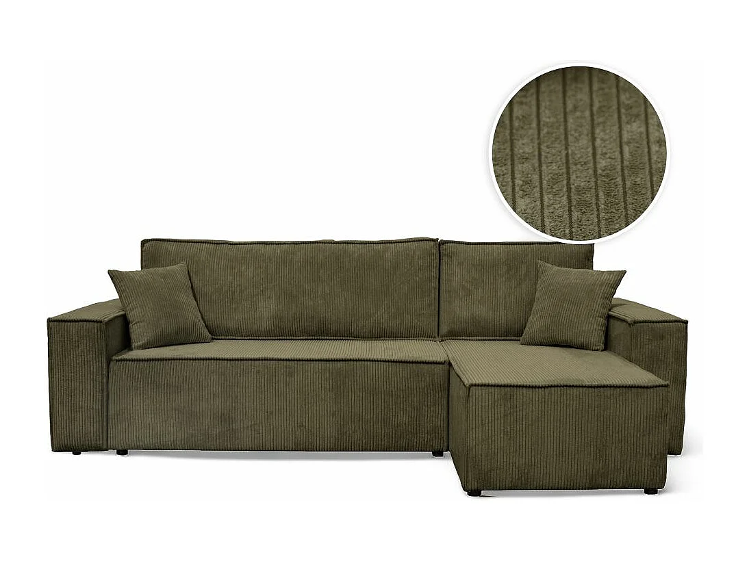 Canapé d'angle FARAH convertible et réversible 4 places en velours cotelé - Vert kaki