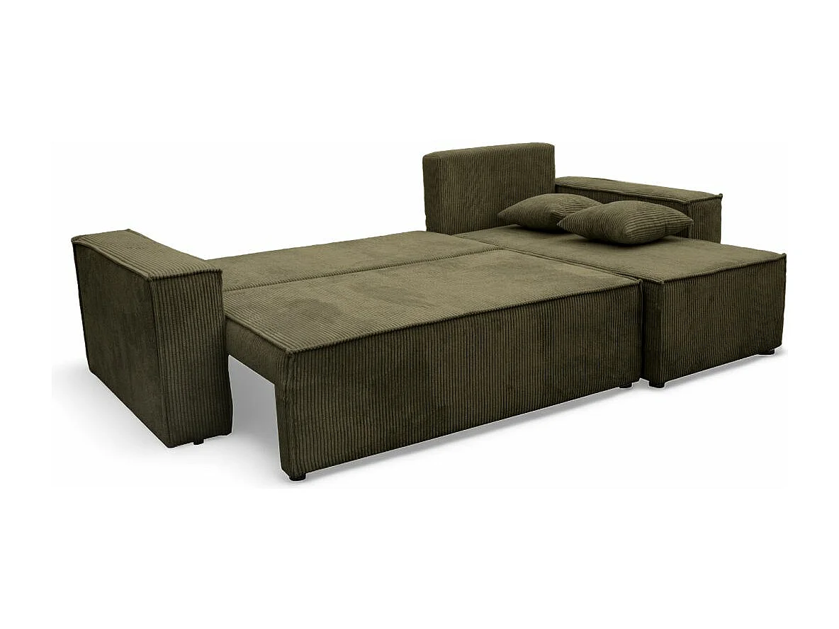 Canapé d'angle FARAH convertible et réversible 4 places en velours cotelé - Vert kaki