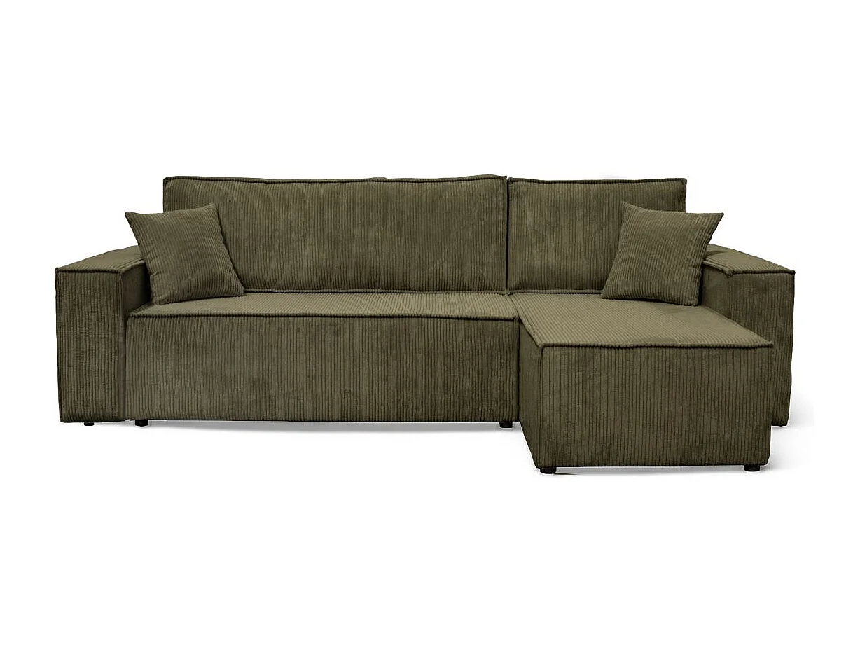 Canapé d'angle FARAH convertible et réversible 4 places en velours cotelé - Vert kaki