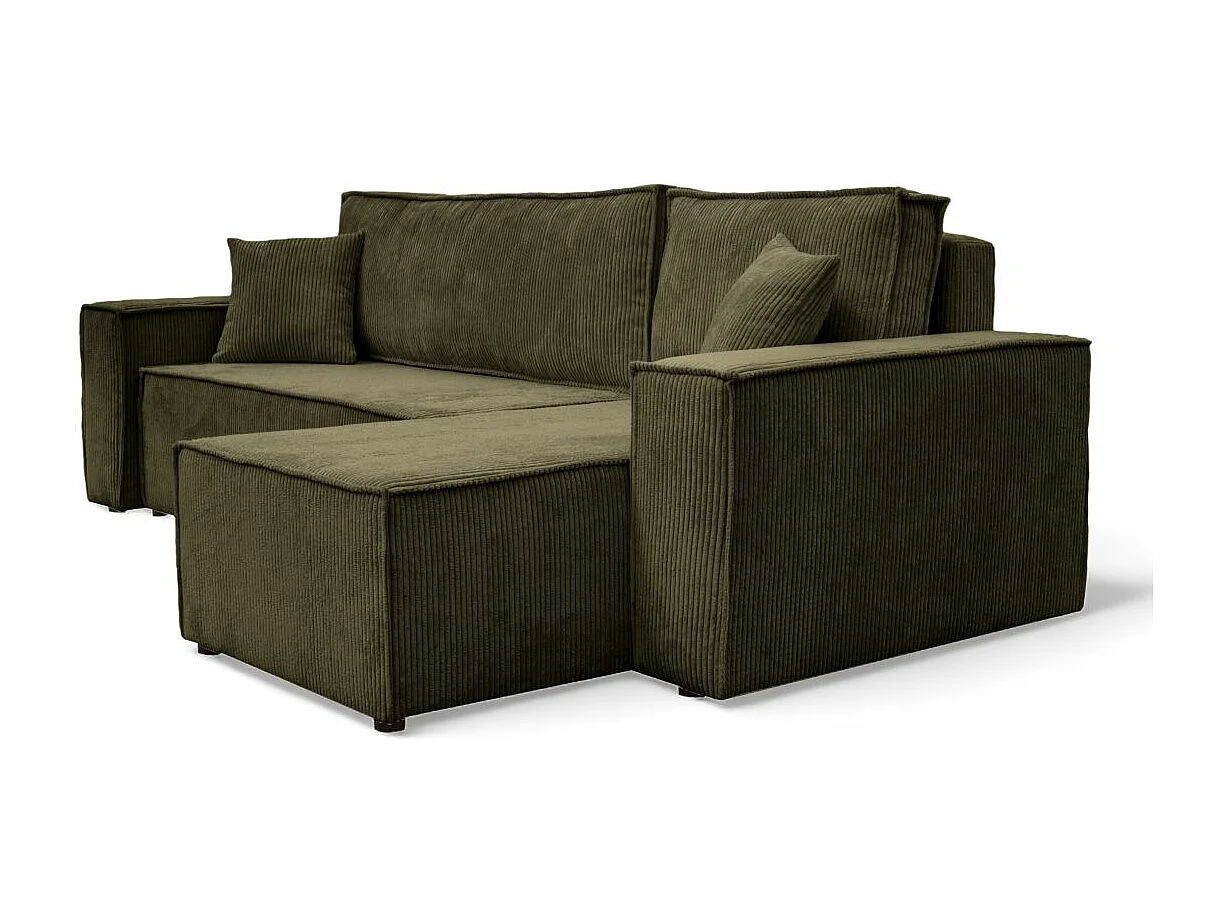 Canapé d'angle FARAH convertible et réversible 4 places en velours cotelé - Vert kaki