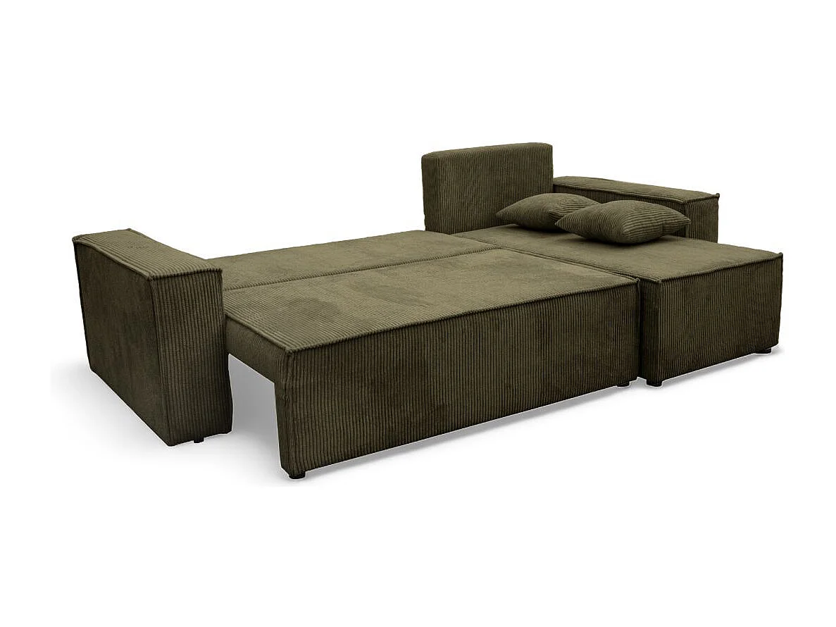 Canapé d'angle FARAH convertible et réversible 4 places en velours cotelé - Vert kaki
