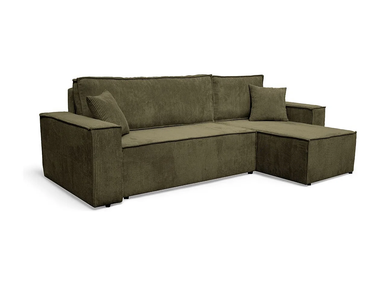 Canapé d'angle FARAH convertible et réversible 4 places en velours cotelé - Vert kaki