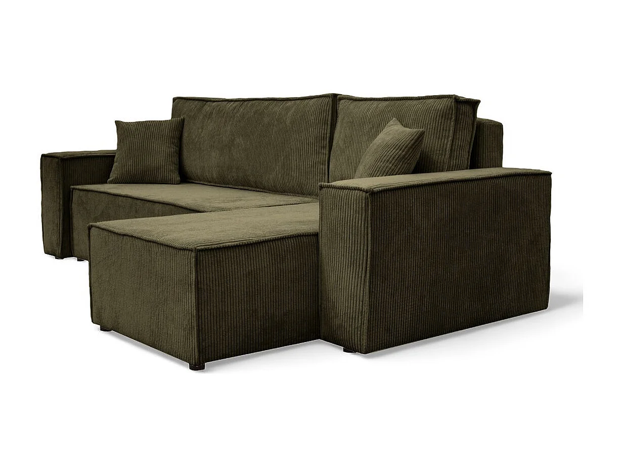 Canapé d'angle FARAH convertible et réversible 4 places en velours cotelé - Vert kaki