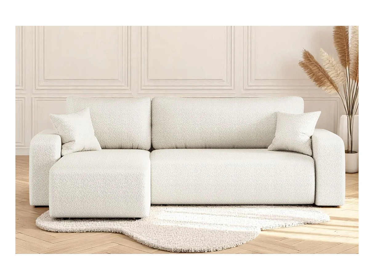 Canapé d'angle ALYA convertible et réversible 4 places en tissu bouclette - Blanc