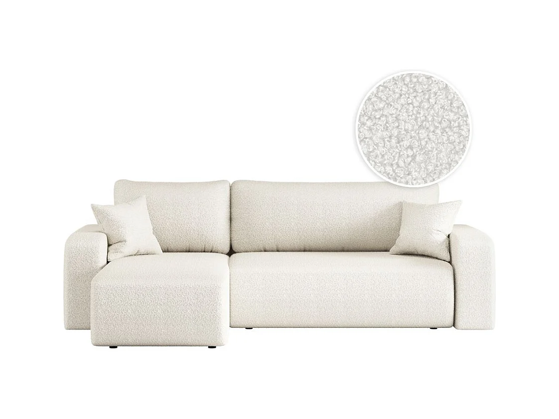 Canapé d'angle ALYA convertible et réversible 4 places en tissu bouclette - Blanc