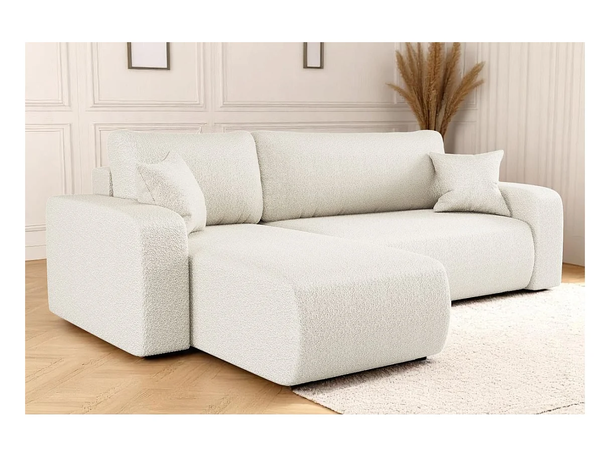 Canapé d'angle ALYA convertible et réversible 4 places en tissu bouclette - Blanc
