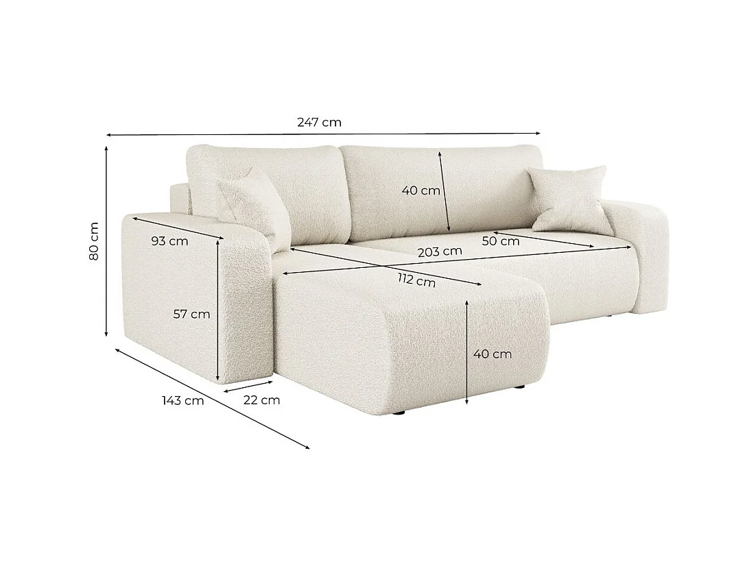 Canapé d'angle ALYA convertible et réversible 4 places en tissu bouclette - Blanc