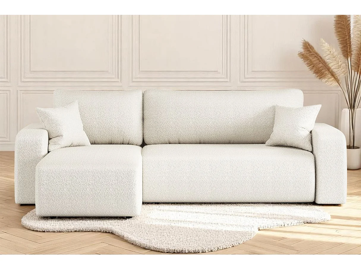 Canapé d'angle ALYA convertible et réversible 4 places en tissu bouclette - Blanc