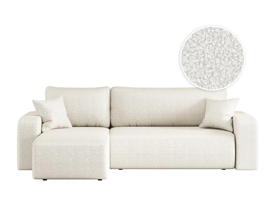 Canapé d'angle ALYA convertible et réversible 4 places en tissu bouclette - Blanc