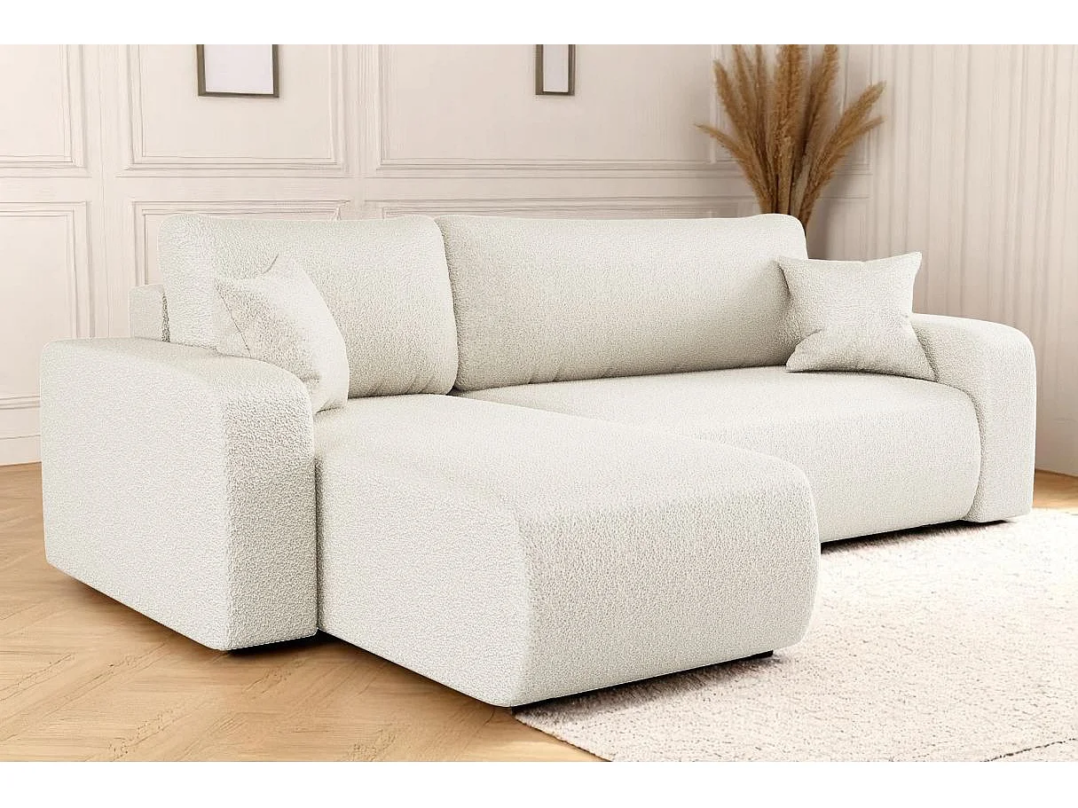 Canapé d'angle ALYA convertible et réversible 4 places en tissu bouclette - Blanc
