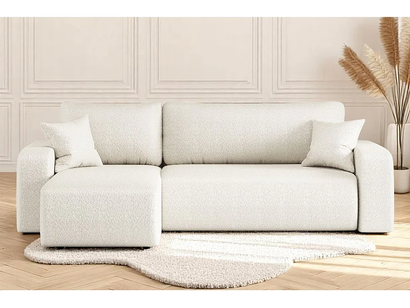Canapé d'angle ALYA convertible et réversible 4 places en tissu bouclette - Blanc