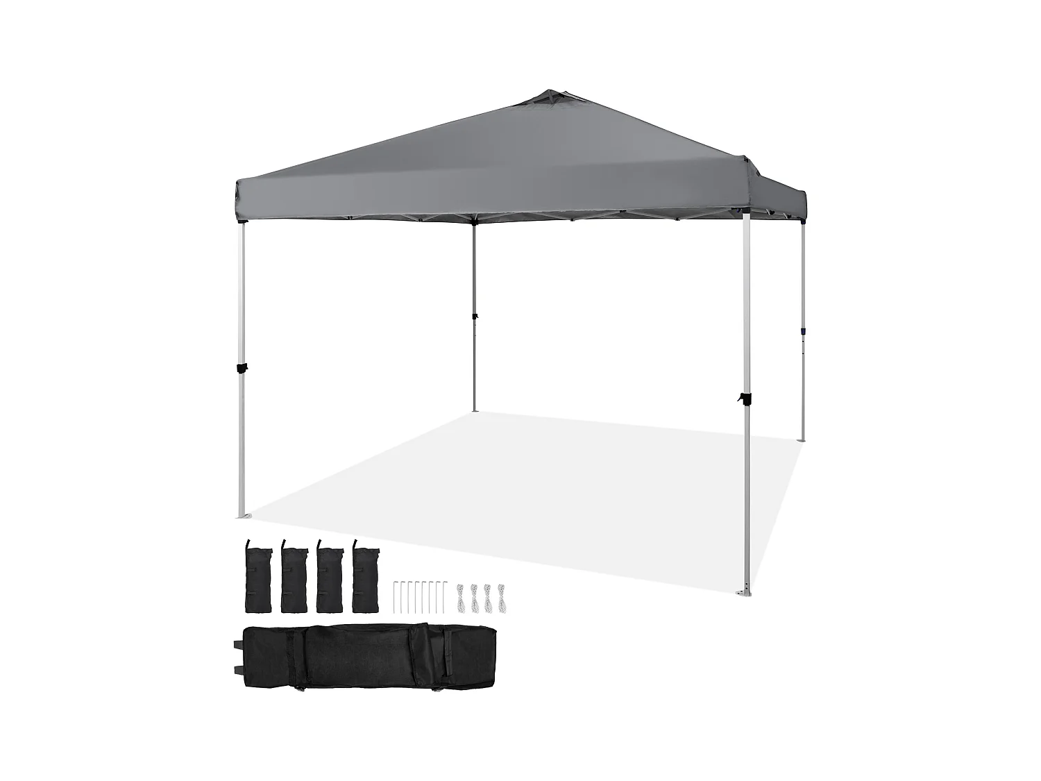 Tonnelle Pop-Up SucceBuy 304,8x304,8 Cm Tonnelle Auvent Jardin Bâche Enduit Argenté PU 250D Sac à Roulettes Portable 4 Sacs