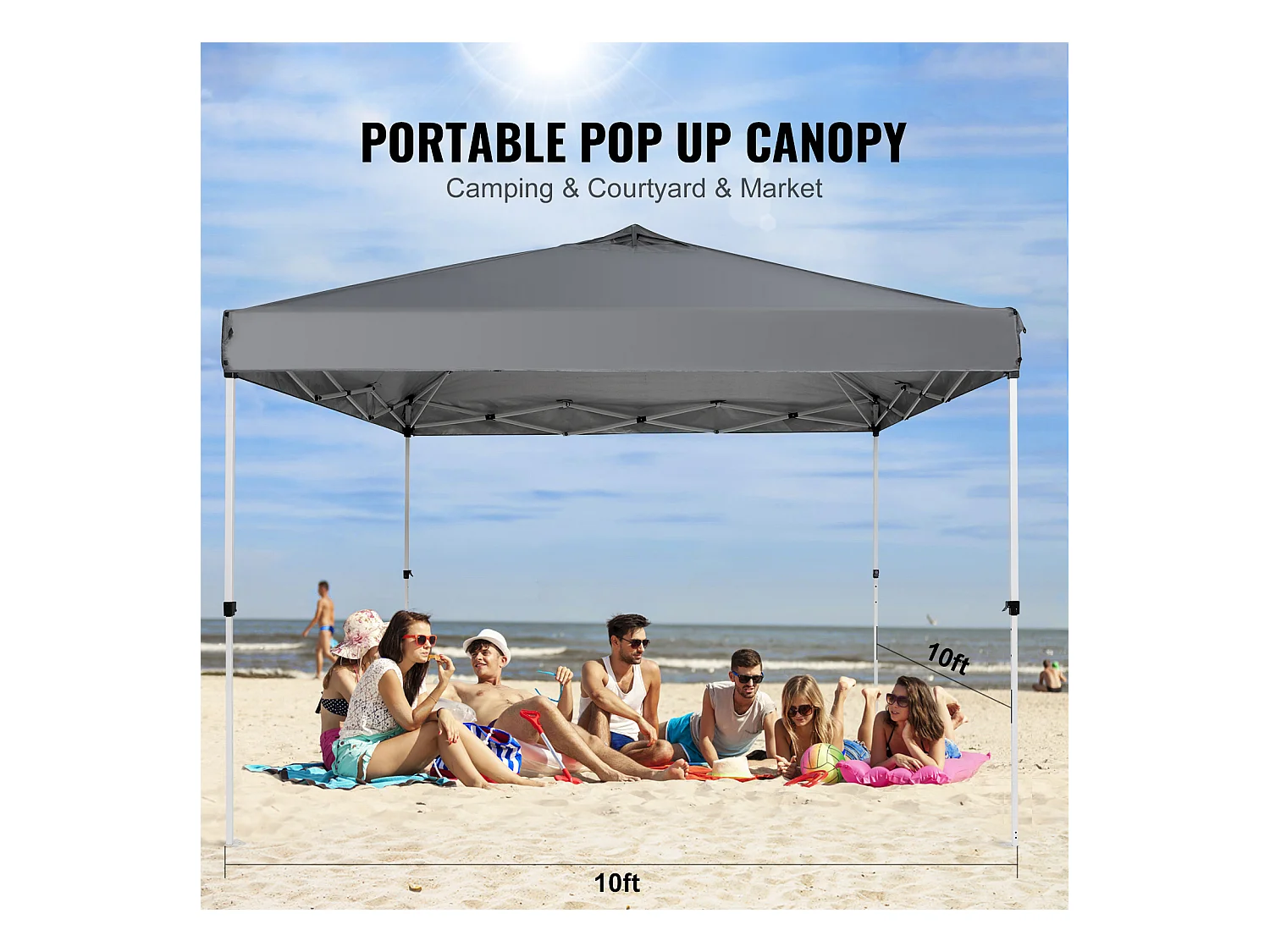 Tonnelle Pop-Up SucceBuy 304,8x304,8 Cm Tonnelle Auvent Jardin Bâche Enduit Argenté PU 250D Sac à Roulettes Portable 4 Sacs
