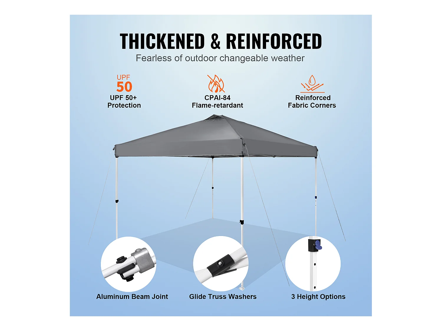 Tonnelle Pop-Up SucceBuy 304,8x304,8 Cm Tonnelle Auvent Jardin Bâche Enduit Argenté PU 250D Sac à Roulettes Portable 4 Sacs