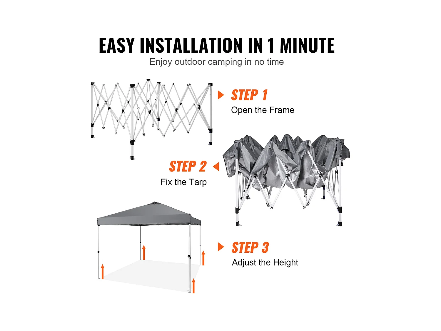 Tonnelle Pop-Up SucceBuy 304,8x304,8 Cm Tonnelle Auvent Jardin Bâche Enduit Argenté PU 250D Sac à Roulettes Portable 4 Sacs