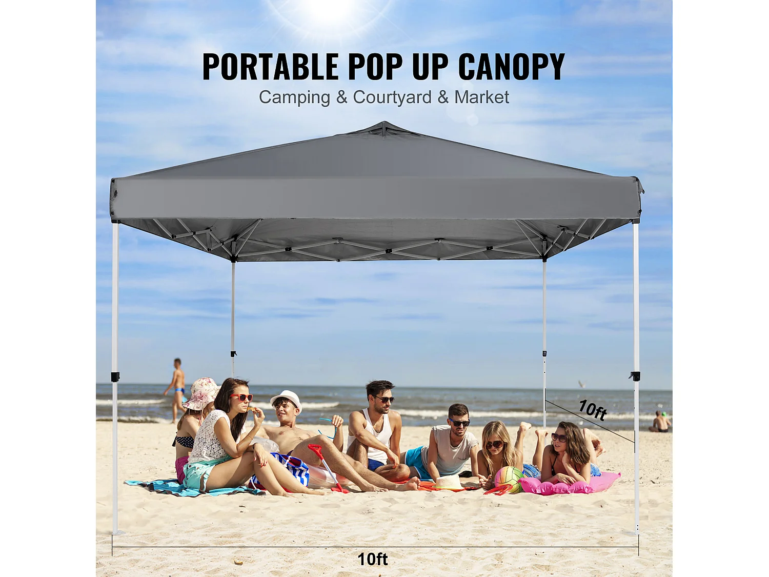 Tonnelle Pop-Up SucceBuy 304,8x304,8 Cm Tonnelle Auvent Jardin Bâche Enduit Argenté PU 250D Sac à Roulettes Portable 4 Sacs