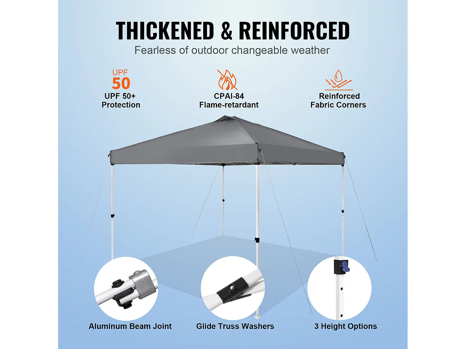 Tonnelle Pop-Up SucceBuy 304,8x304,8 Cm Tonnelle Auvent Jardin Bâche Enduit Argenté PU 250D Sac à Roulettes Portable 4 Sacs