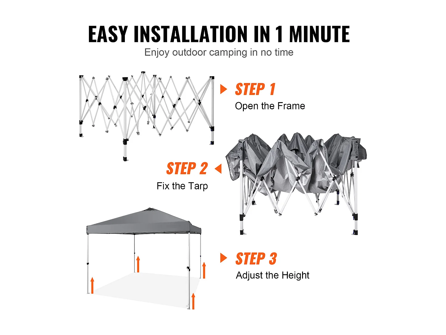 Tonnelle Pop-Up SucceBuy 304,8x304,8 Cm Tonnelle Auvent Jardin Bâche Enduit Argenté PU 250D Sac à Roulettes Portable 4 Sacs