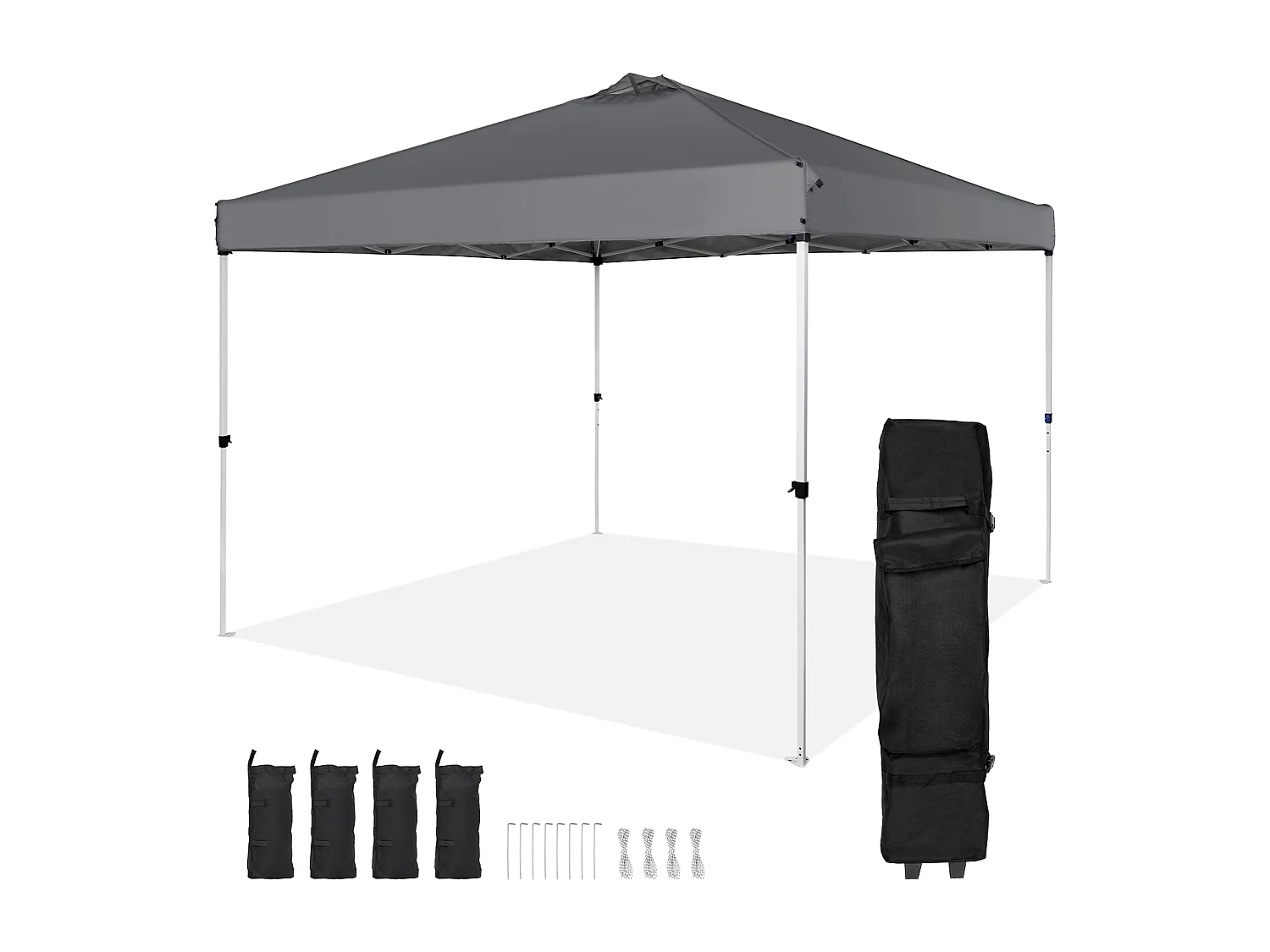 Tonnelle Pop-Up SucceBuy 304,8x304,8 Cm Tonnelle Auvent Jardin Bâche Enduit Argenté PU 250D Sac à Roulettes Portable 4 Sacs