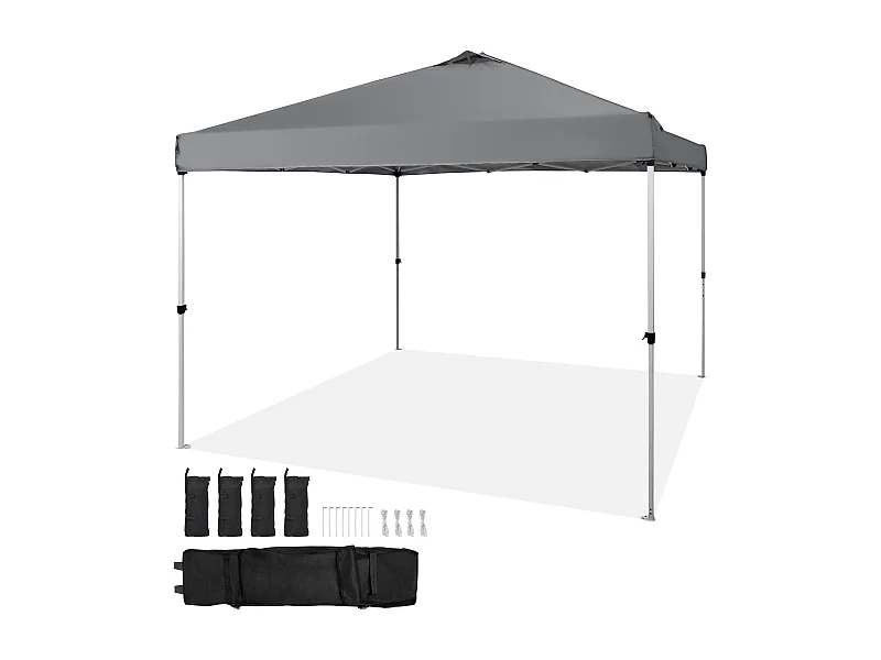 Pop-Up Gazebo SucceBuy 304,8x304,8 Cm Tuinluifel Zeildoek Zilver Gecoat PU 250D Draagbare Roltas 4 Tassen