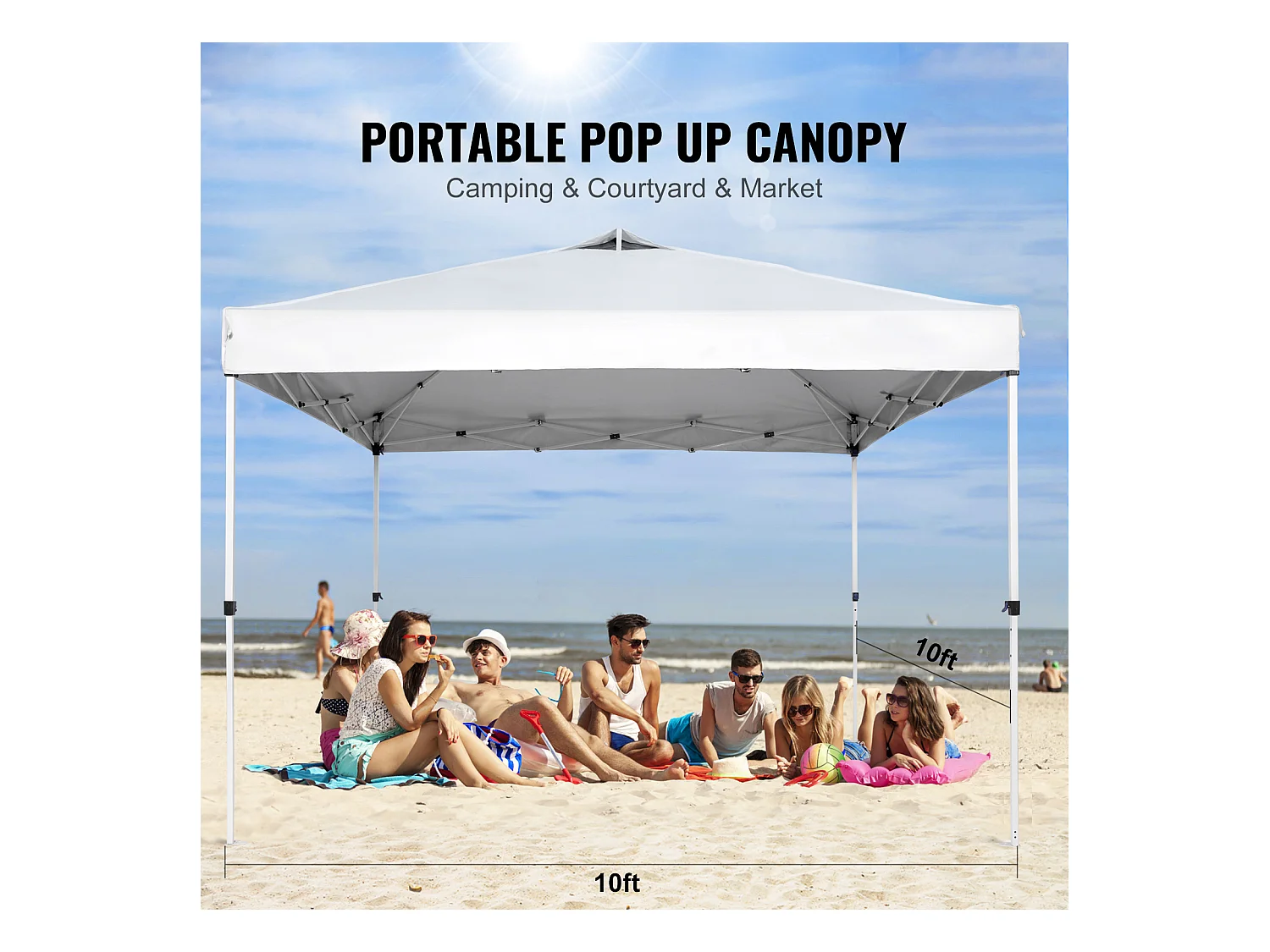 Tonnelle Pop-Up SucceBuy 304,8x304,8 Cm Tonnelle Auvent Jardin Bâche Enduit Argenté PU 250D Sac à Roulettes Portable 4 Sacs