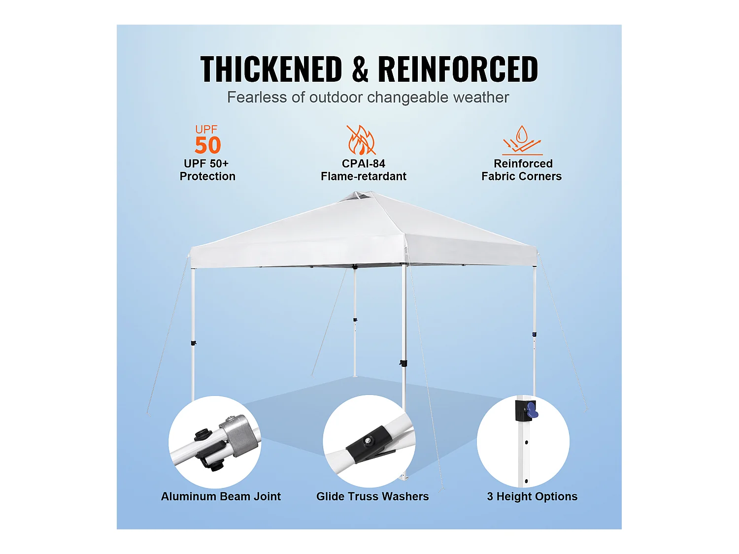 Tonnelle Pop-Up SucceBuy 304,8x304,8 Cm Tonnelle Auvent Jardin Bâche Enduit Argenté PU 250D Sac à Roulettes Portable 4 Sacs