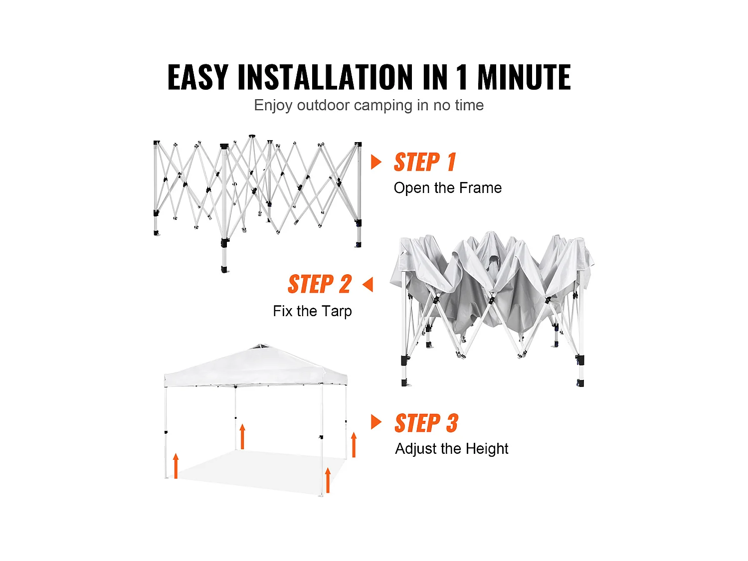 Tonnelle Pop-Up SucceBuy 304,8x304,8 Cm Tonnelle Auvent Jardin Bâche Enduit Argenté PU 250D Sac à Roulettes Portable 4 Sacs