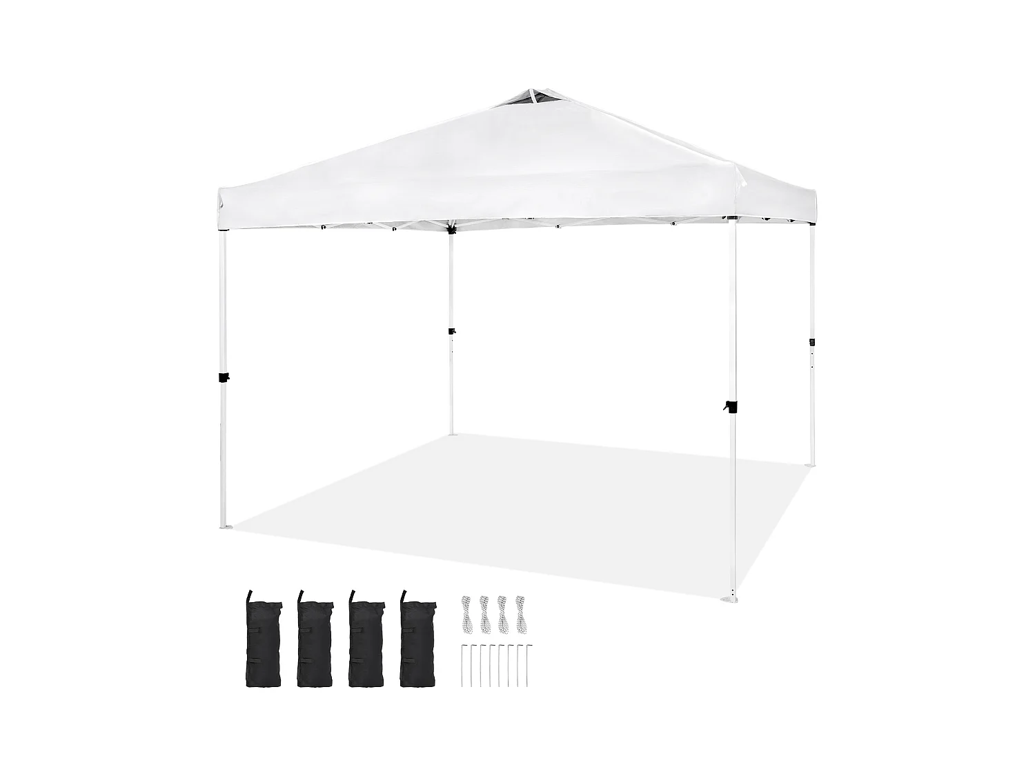 Tonnelle Pop-Up SucceBuy 304,8x304,8 Cm Tonnelle Auvent Jardin Bâche Enduit Argenté PU 250D Sac à Roulettes Portable 4 Sacs
