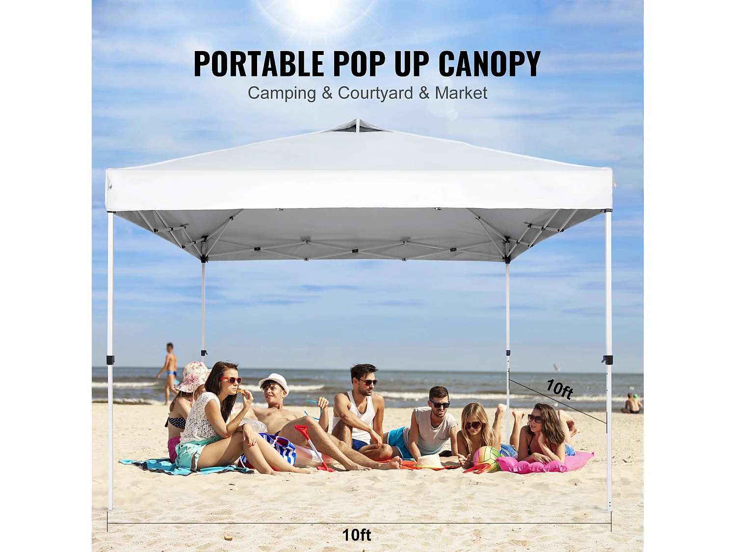 Tonnelle Pop-Up SucceBuy 304,8x304,8 Cm Tonnelle Auvent Jardin Bâche Enduit Argenté PU 250D Sac à Roulettes Portable 4 Sacs