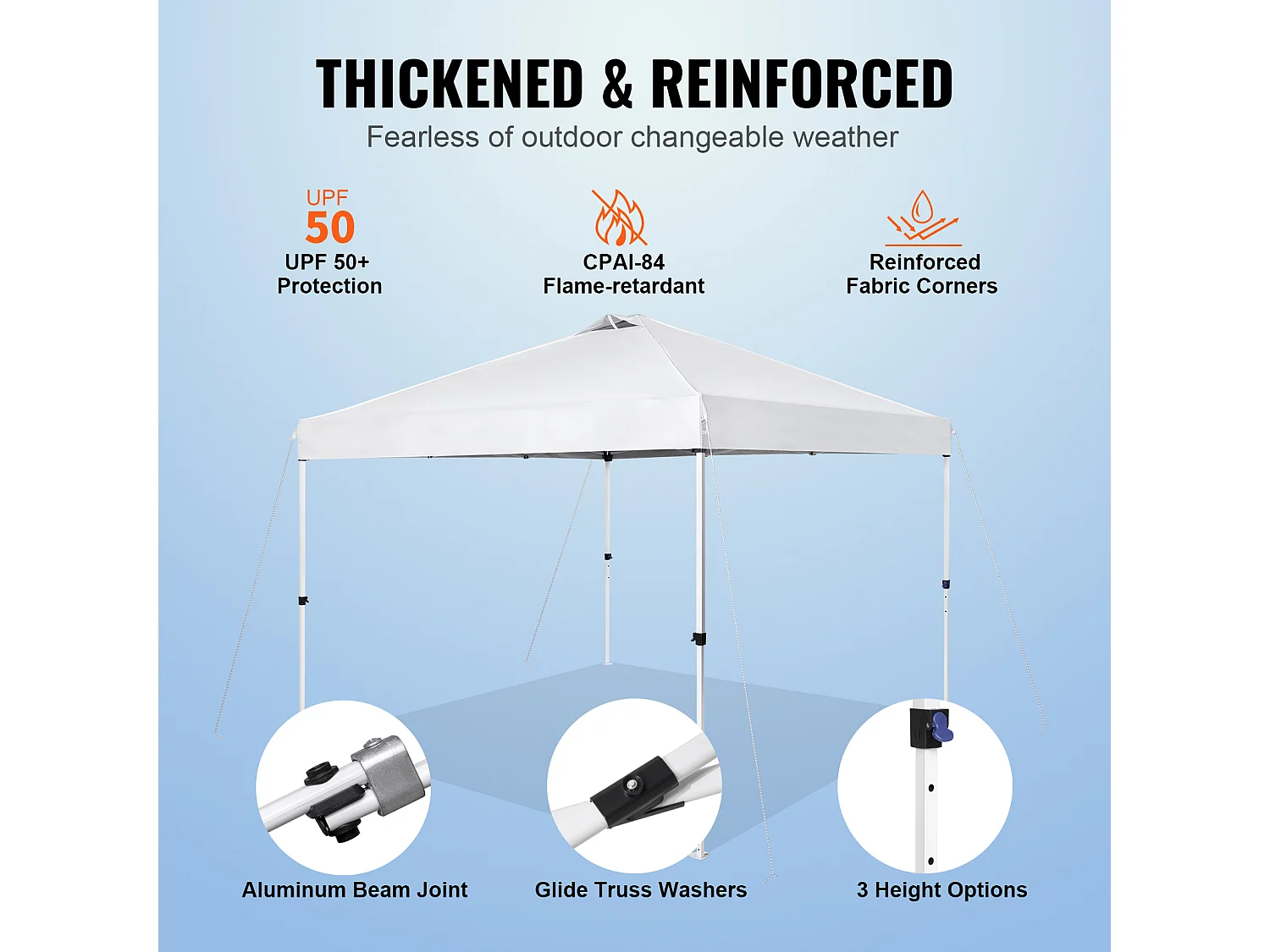 Tonnelle Pop-Up SucceBuy 304,8x304,8 Cm Tonnelle Auvent Jardin Bâche Enduit Argenté PU 250D Sac à Roulettes Portable 4 Sacs