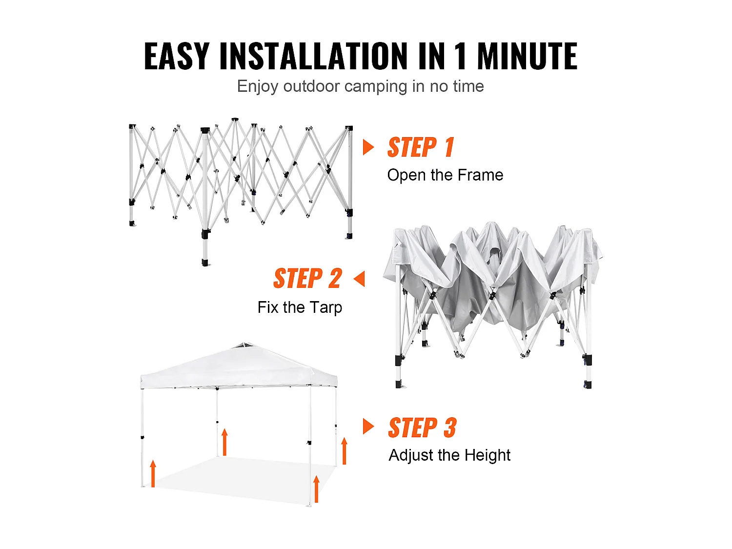Tonnelle Pop-Up SucceBuy 304,8x304,8 Cm Tonnelle Auvent Jardin Bâche Enduit Argenté PU 250D Sac à Roulettes Portable 4 Sacs