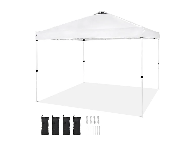 Pop-Up Gazebo Tuinluifel SucceBuy 304,8x304,8 Cm Zeildoek Zilver Gecoat PU 250D Draagbare Roltas 4 Tassen