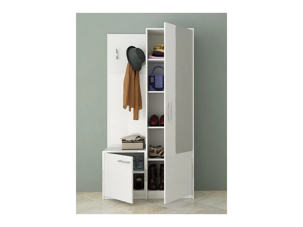 Mobile ingresso appendiabiti e scarpiera moderno bianco lucido IG5