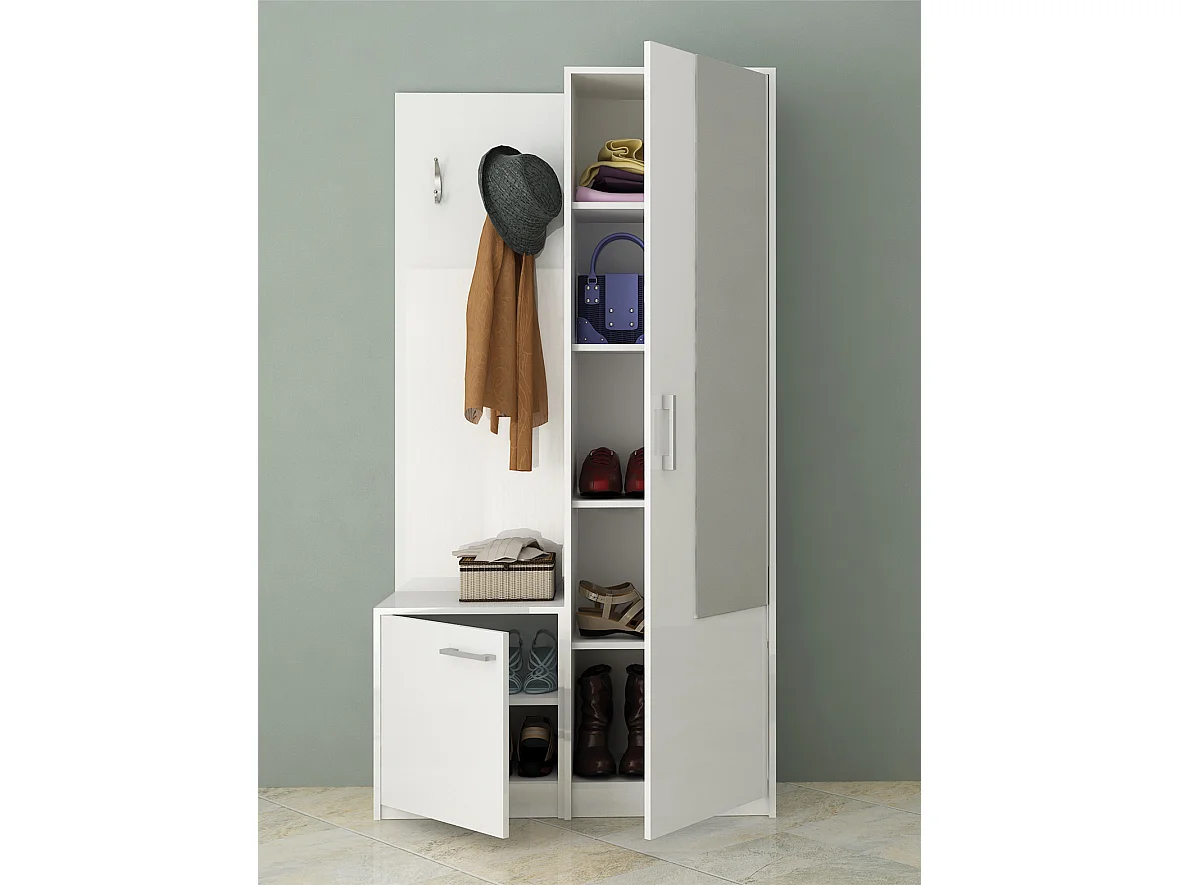 Mobile ingresso appendiabiti e scarpiera moderno bianco lucido IG5