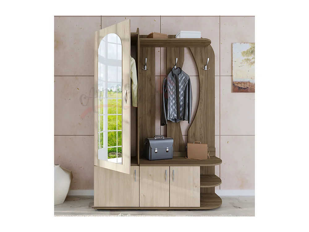 Mobile ingresso con anta specchiata 135x187 rovere e noce II4052