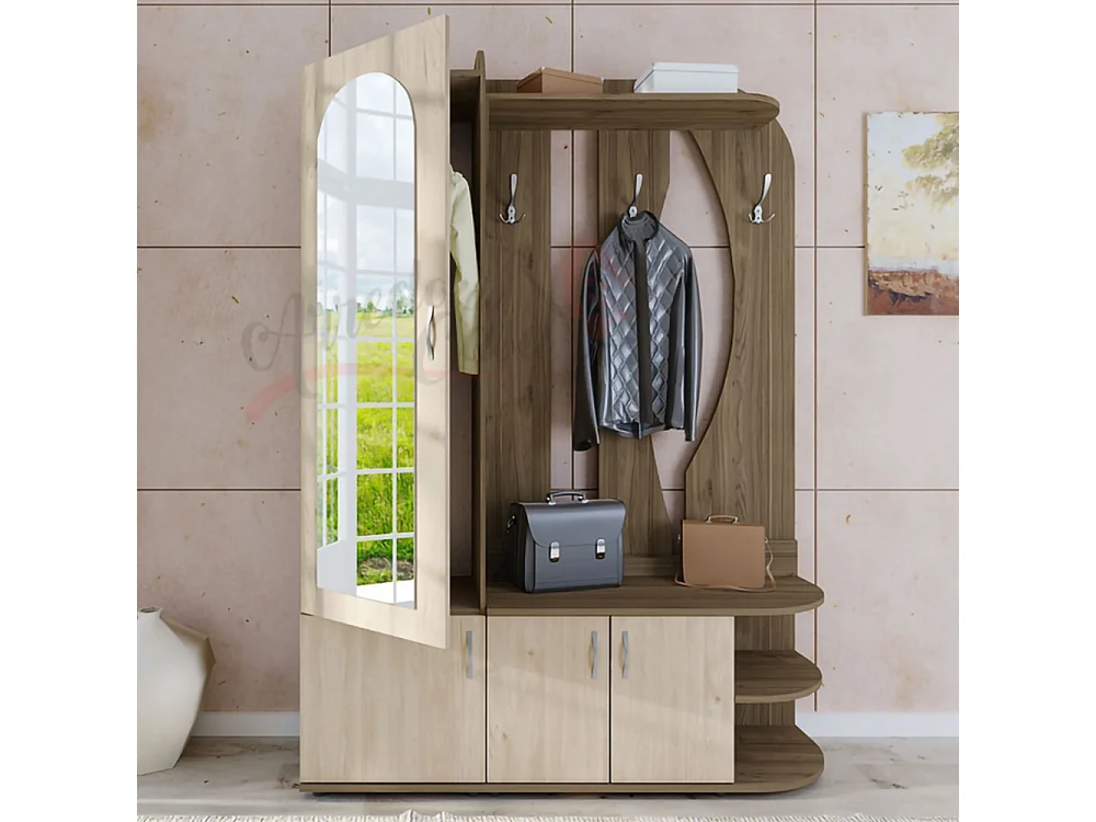 Mobile ingresso con anta specchiata 135x187 rovere e noce II4052