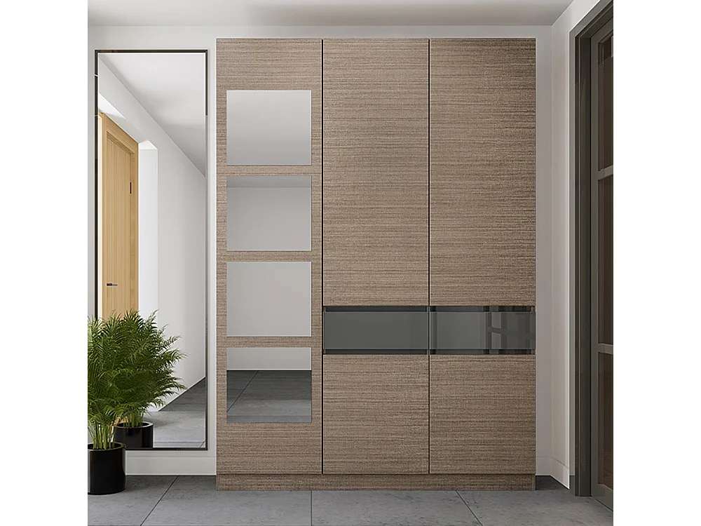 Mobile ingresso 150x218 cm marrone moka e grigio lucido con 4 specchi II25