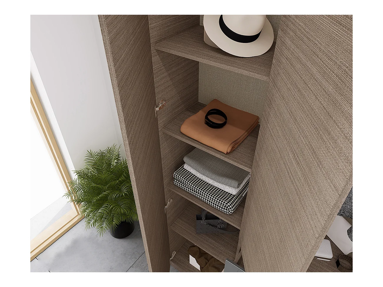 Mobile ingresso 150x218 cm marrone moka e grigio lucido con 4 specchi II25