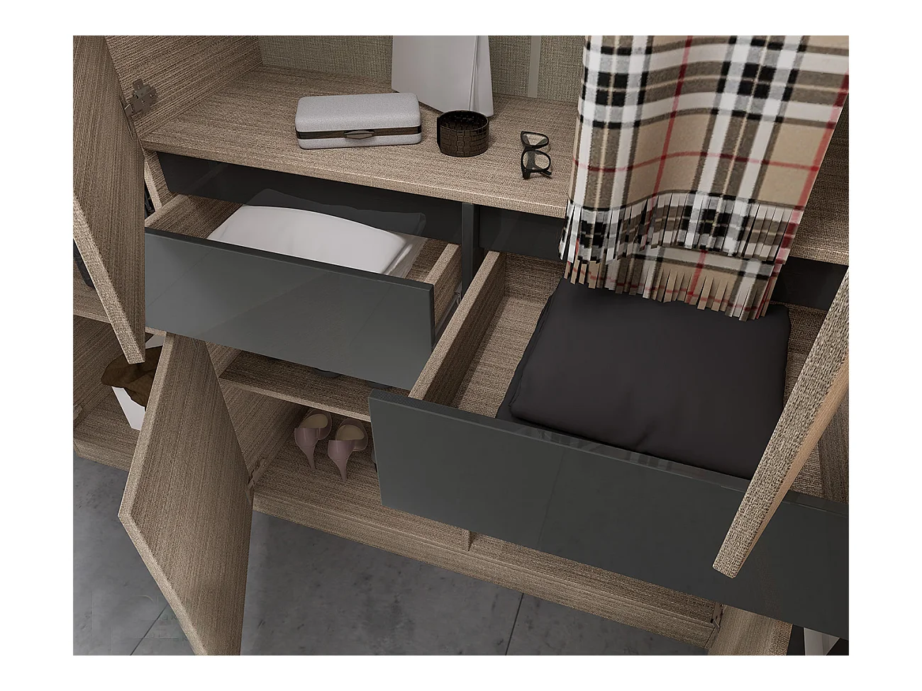 Mobile ingresso 150x218 cm marrone moka e grigio lucido con 4 specchi II25