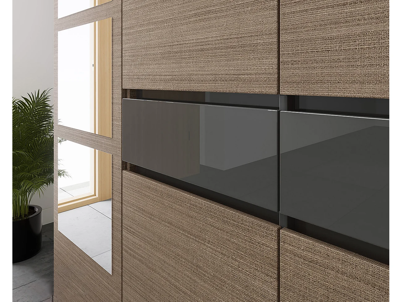 Mobile ingresso 150x218 cm marrone moka e grigio lucido con 4 specchi II25