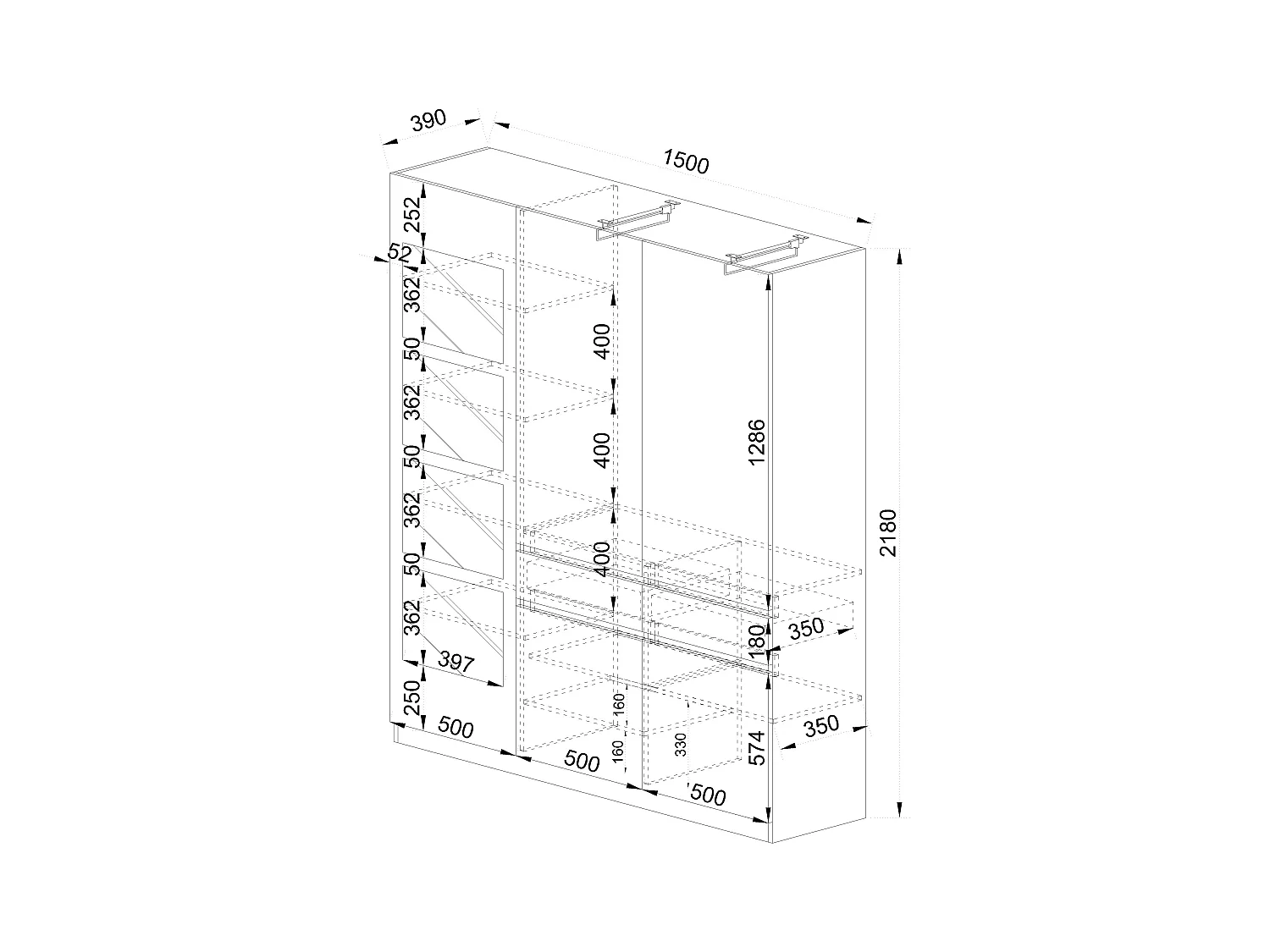Mobile ingresso 150x218 cm marrone moka e grigio lucido con 4 specchi II25