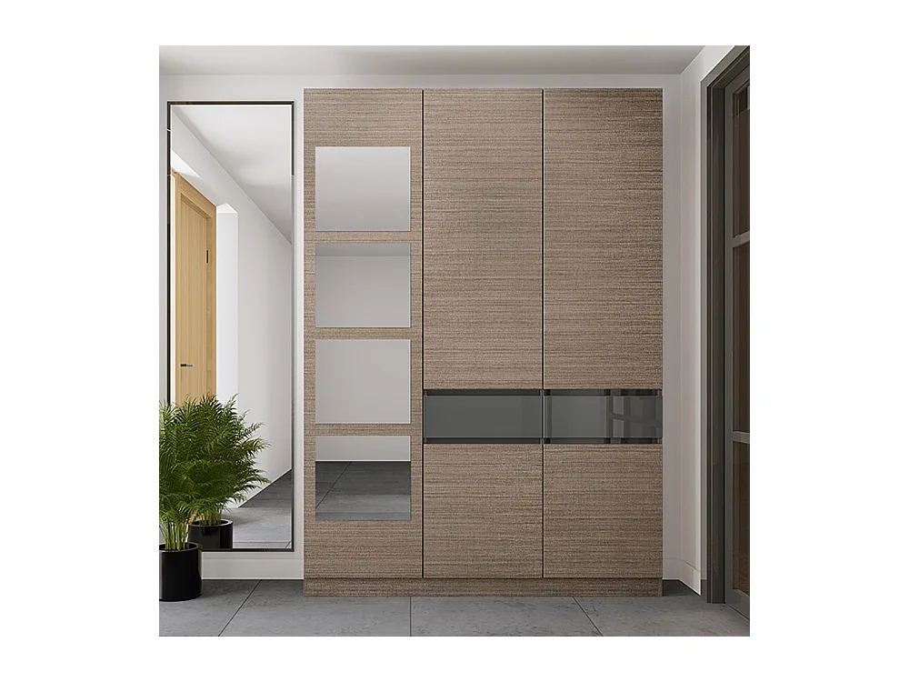 Mobile ingresso 150x218 cm marrone moka e grigio lucido con 4 specchi II25