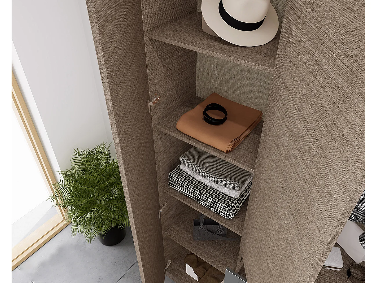 Mobile ingresso 150x218 cm marrone moka e grigio lucido con 4 specchi II25