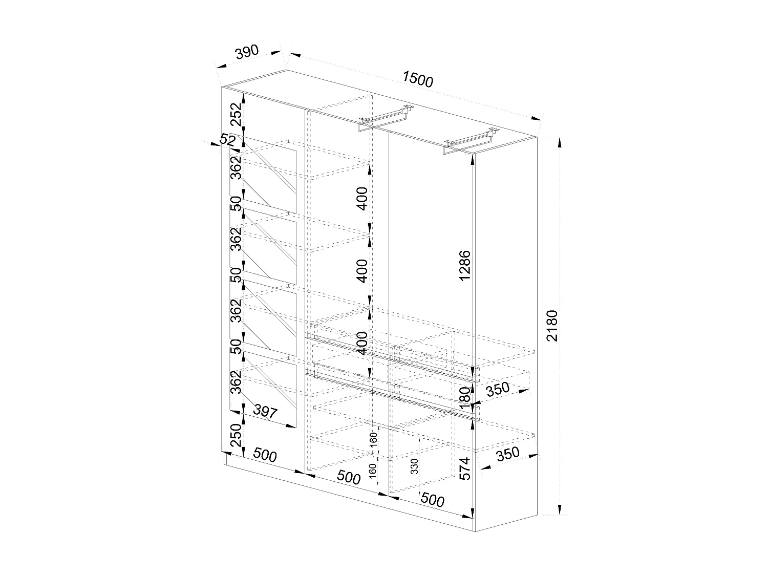 Mobile ingresso 150x218 cm marrone moka e grigio lucido con 4 specchi II25
