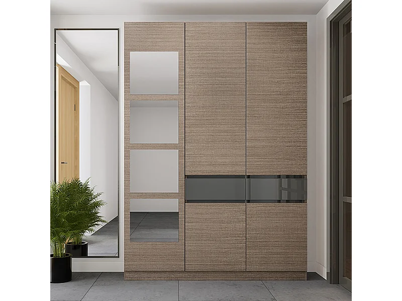 Mobile ingresso 150x218 cm marrone moka e grigio lucido con 4 specchi II25