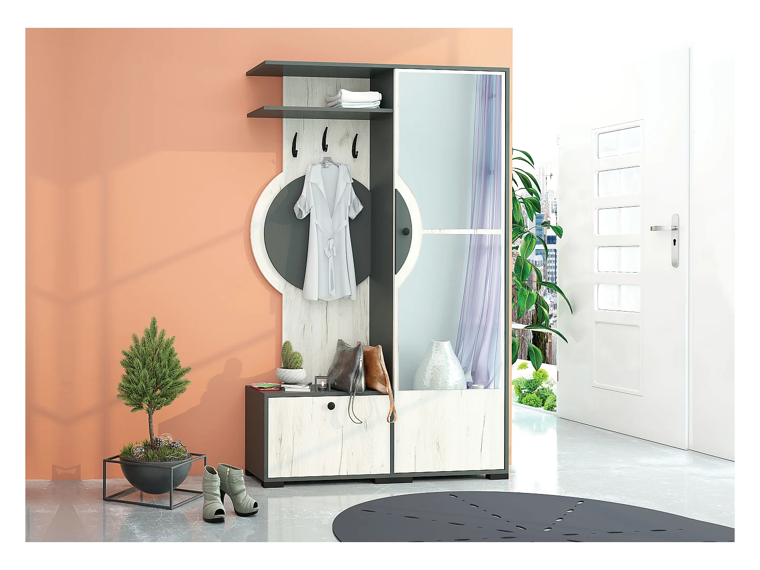 Mobile d'ingresso appendiabiti antracite/bianco legno IG1